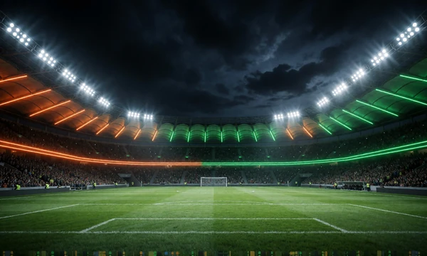 Fu&szlig;ballstadion bei Nacht unter Flutlicht als Symbol f&uuml;r Lizaro Sportwetten und Live Wetten