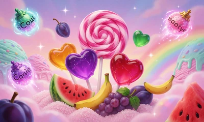 Online Slot Sweet Bonanza: bunte Bonbons und Lollipops in einer pastellfarbenen Zuckerwelt