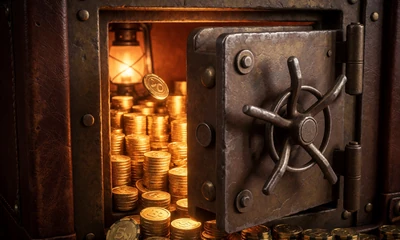 Ge&ouml;ffneter Wild-West-Tresor voller Goldm&uuml;nzen als Symbol f&uuml;r den Lizaro Weekend Reload Bonus