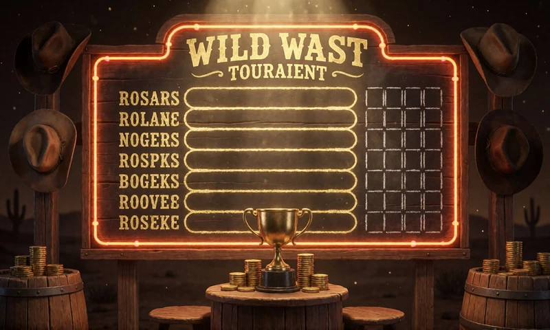Turnier-Rangliste im Western-Saloon mit goldenem Pokal und Preisgeldern auf einem Podest