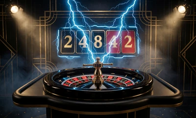 Live Casino Spiel Lightning Roulette: Roulettekessel mit Blitzeffekten im dunklen Studio