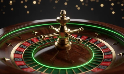 Edles Roulette-Rad mit gr&uuml;nem Neonlicht als Symbol f&uuml;r das Lizaro Live Casino Cashback