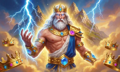 Slot-Cover Gates of Olympus: Zeus mit Blitzen &uuml;ber dem Olymp im Online Casino
