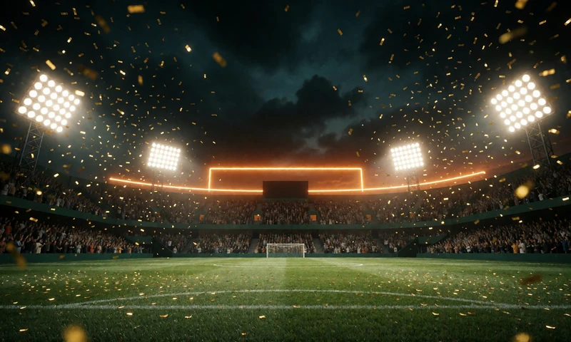 Fu&szlig;ballstadion bei Nacht unter Flutlicht mit goldenem Konfetti als Symbol f&uuml;r den Lizaro Sportwetten Bonus